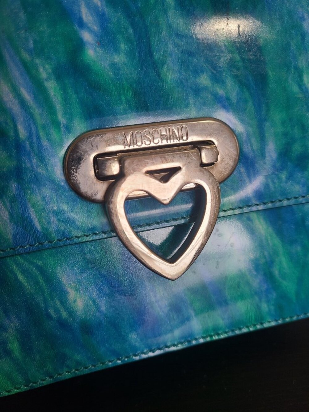 Moschino Redwall Leather Mini Crossbody Bag Blue Green Vintage Y2K - Picture 3 of 11